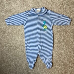 Vintage Carters turtle‎ lets be friends blue stripe terry cloth footie pajamas